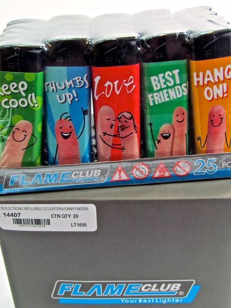 Funny Fingers Design Electronic Refillable Lighters 50 pack