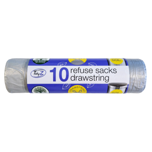 TidyZ Silver Refuse Sacks Drawstring Extra Strong 50L 10 pack
