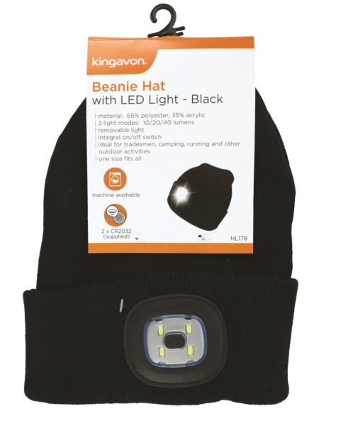 Kingavon Black Beanie Hat With LED Light