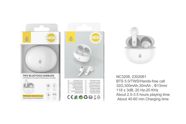 One Plus TWS Bluetooth Earphones 300mAh/30mAh - White