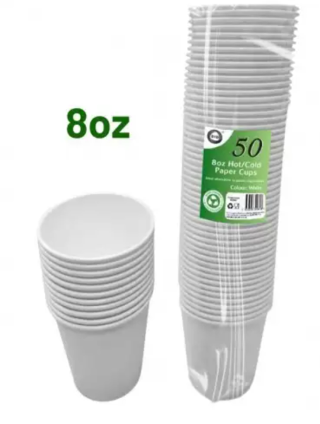 White Hot/Cold Paper Cups 8oz 50 pack