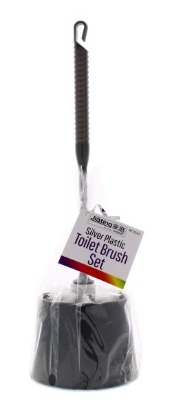 Silver Plastic Toilet Brush Set