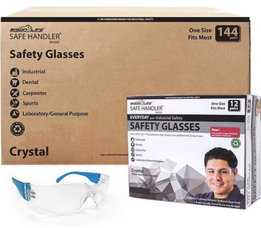 Bison Life Safe Handler Clear Safety Glasses Blue Temple