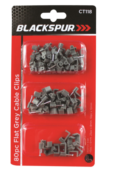 Blackspur Flat Grey Cable Clips 80 pack