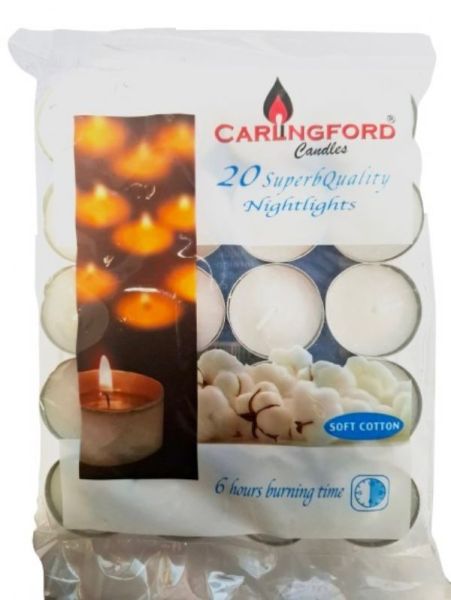 Carlingford Nightlight Candles Soft Cotton 20 pack (6 hour burning time)