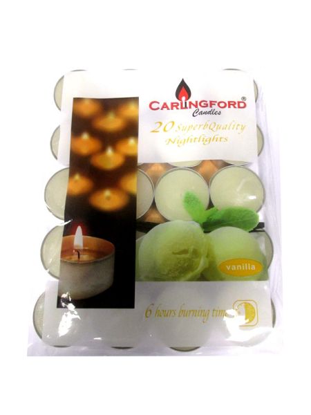 Carlingford Nightlight Candles Vanilla 20 pack (6 hour burning time)