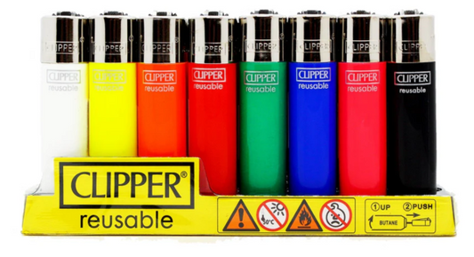 Clipper Reusable Flint Lighters Solid Colours 48 pack
