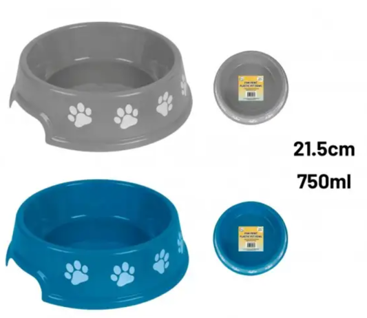 DID 21.5cm Paw Print Plastic Pet Bowl 750ml