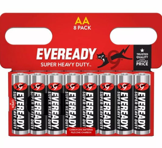 Eveready Zinc Super Heavy Duty Batteries AA 8 Pack