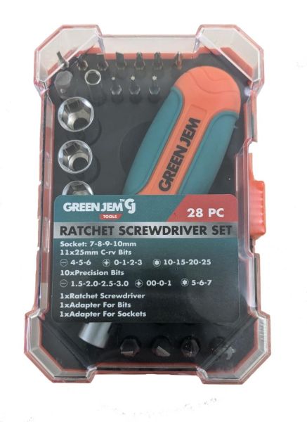 Green Jem Ratchet Screwdriver Set 28 pack