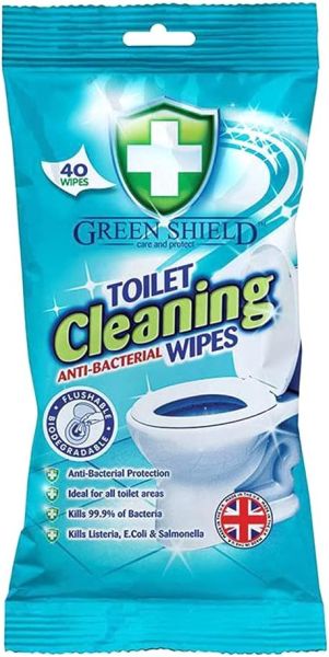 Green Shield Anti-Bacterial Toilet Cleaning Wipes 40 pack