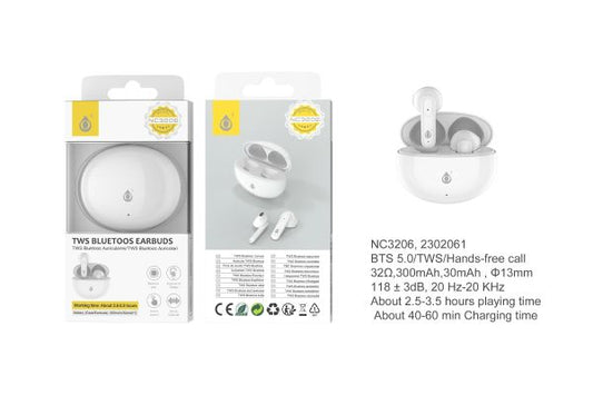 One Plus TWS Bluetooth Earphones 300mAh/30mAh - White