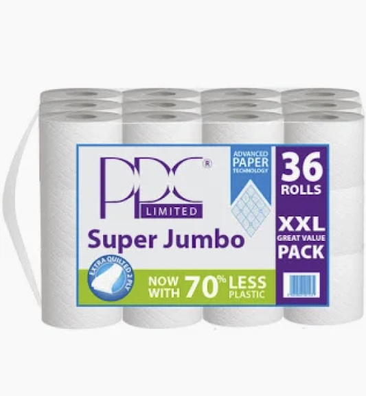 PPC Super Jumbo White Toilet Rolls 36 pack 2ply