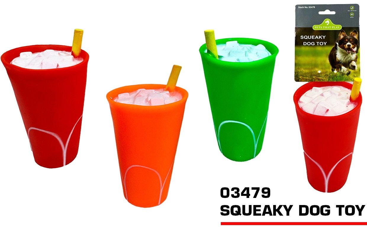 Pets That Play Cup With Straw Squeaky Dog Toy