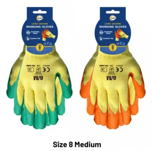Size 8 Latex Coated Gloves - Medium