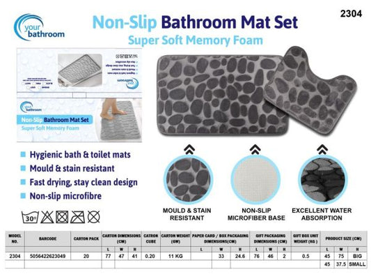 Your Bathroom Non-Slip Memory Foam Bathroom Mat Set Grey